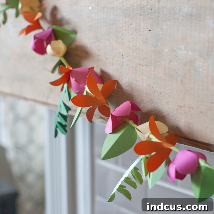 Tropical themed spring paper flower garland