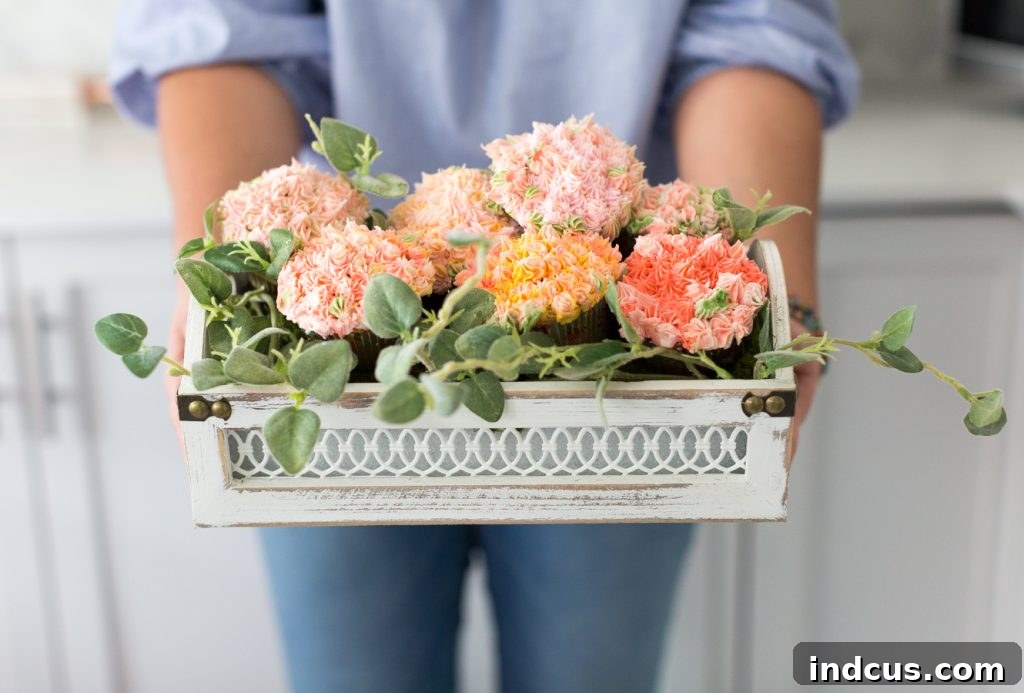 DIY Mother's Day flower cupcake bouquet with free printable card