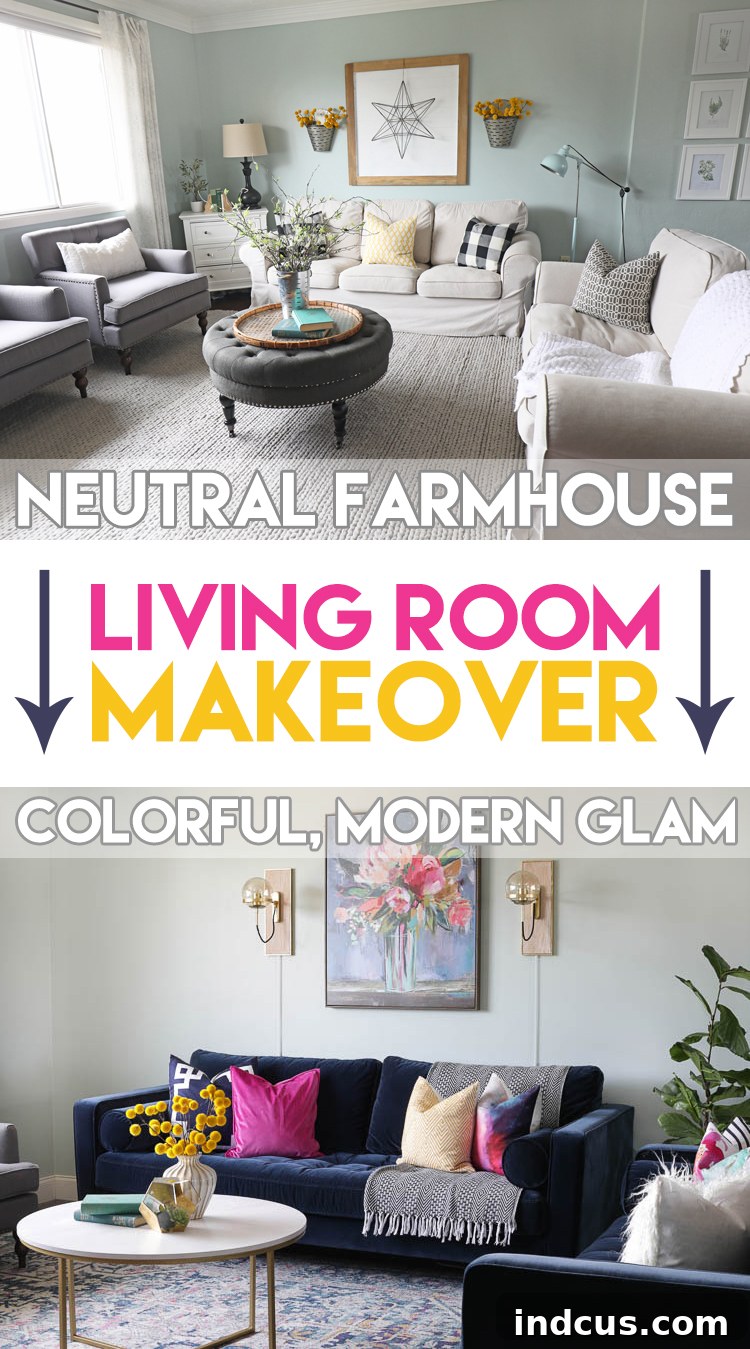 Pinterest pin image for the modern living room makeover with Article Sven sofas