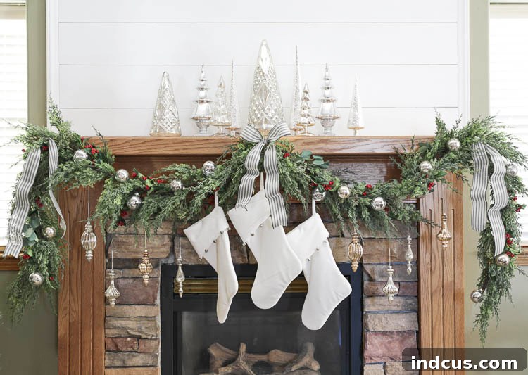 christmas mantel ideas featuring mercury glass trees