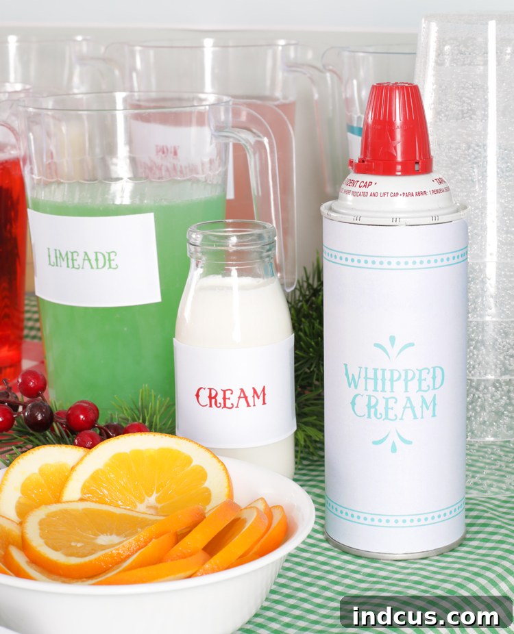 Create Your Own Non-Alcoholic Christmas Punch Bar Free Printables Included 6 holiday drink party station