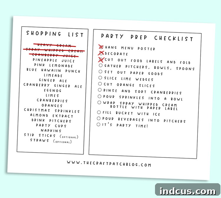 Create Your Own Non-Alcoholic Christmas Punch Bar Free Printables Included 8 party shopping checklist