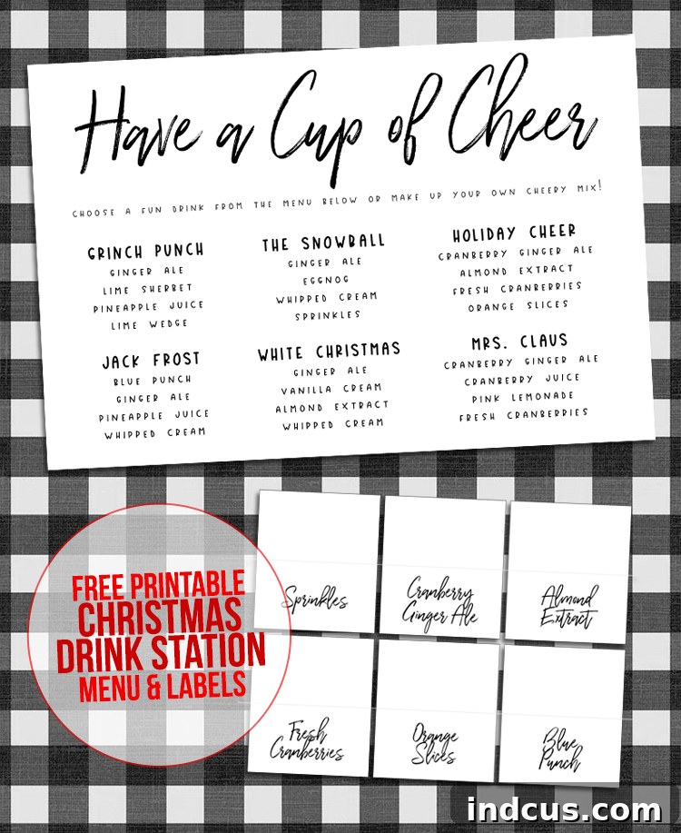 Budget-friendly printable Christmas drink station in black and white, suitable for Office Depot's blueprint service