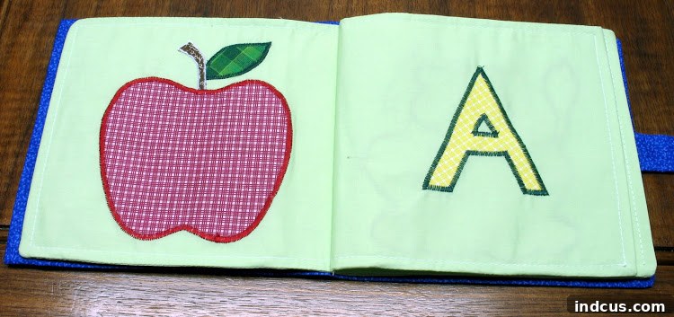 Fabric Unveiled 2 Another example of a colorful and securely attached fabric letter within a quiet book design