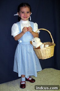 Three-year-old Dorothy in a hand-sewn gingham dress Halloween costume