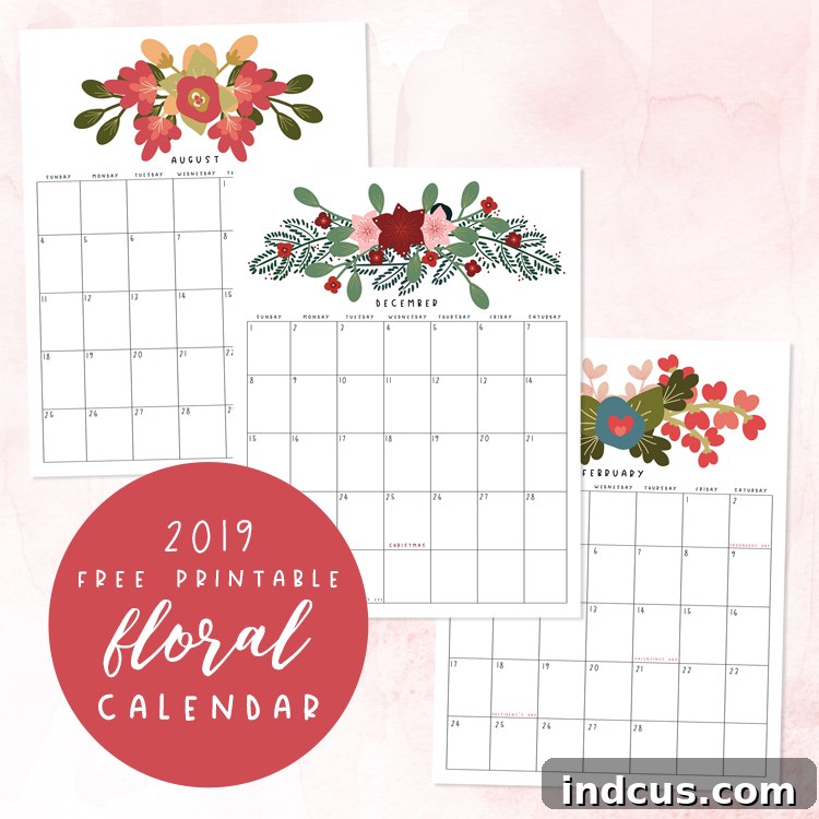 Get Your Free Printable 2019 Holiday Calendar 2 Free Printable 2019 Calendar with Holidays featuring seasonal floral designs for easy planning and organization.