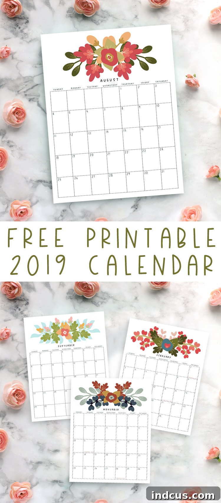Get Your Free Printable 2019 Holiday Calendar 5 Close-up view of the monthly layout of the 2019 free printable calendar with ample space for notes and appointments, showcasing its functional design.