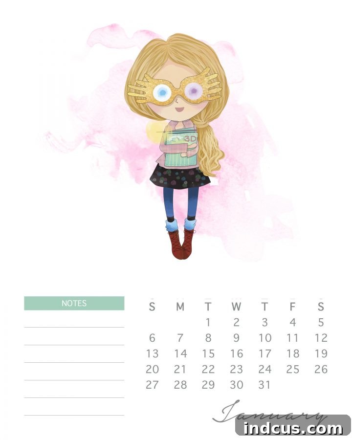 A magical Harry Potter watercolor calendar for 2019, featuring artistic renderings of iconic elements from the wizarding world, a must-have for fans of the beloved series.