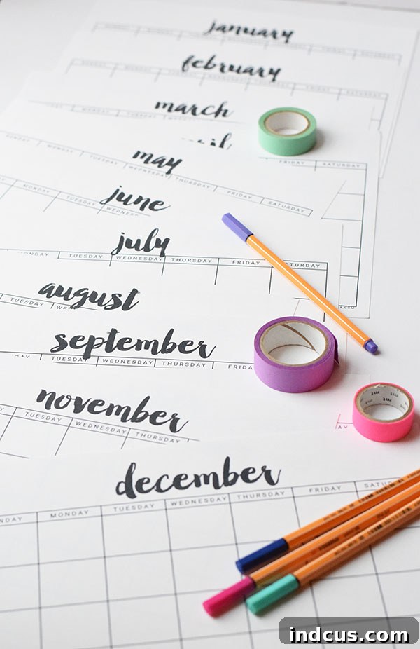 A classic black and white calendar from Thyme is Honey for 2019, offering a clean, bold, and timeless design that suits any decor and emphasizes readability.