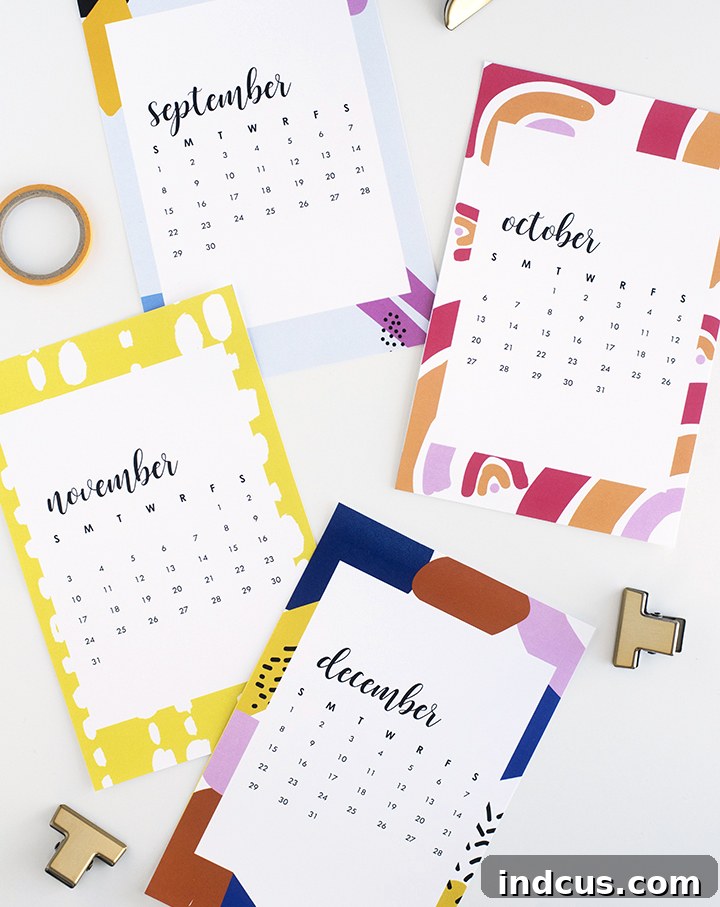A vibrant and modern colorful calendar for 2019 by Alice and Lois, featuring bold geometric shapes and a cheerful color palette to brighten up any space and organization.