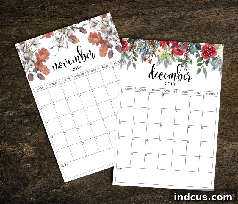 A serene watercolor calendar for 2019 from The Navage Patch, showcasing beautiful soft-hued artistic paintings that evoke calm and creativity, perfect for an artistic touch.