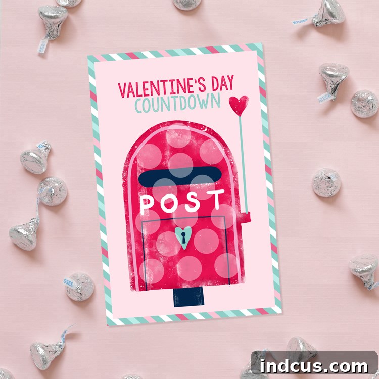 Printable Love Countdown: Free Download 2 Free Printable Valentine's Day countdown calendar with Hershey's Kisses