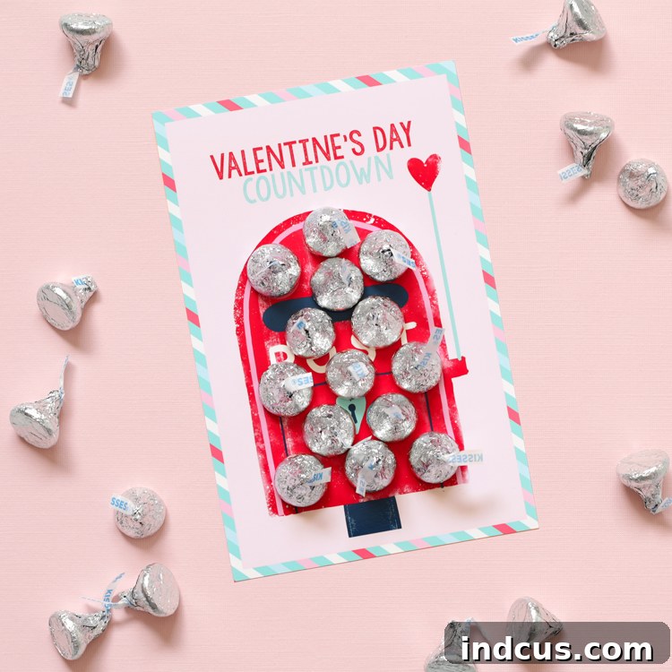 Printable Love Countdown: Free Download 3 Easy DIY Valentine's Day countdown card with Hershey's Kisses