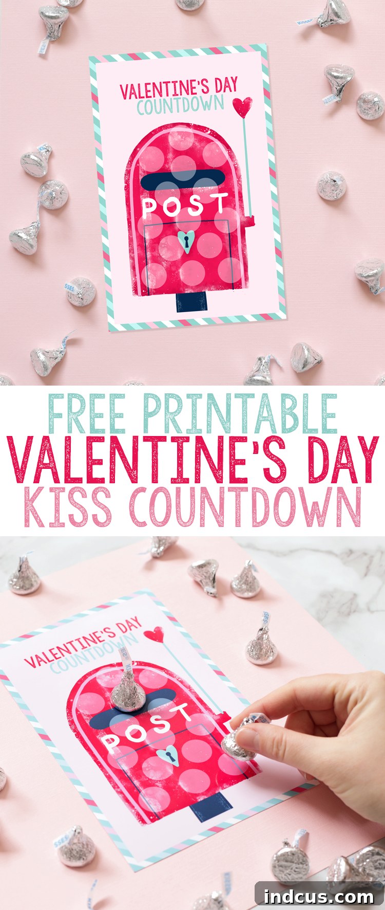 Printable Love Countdown: Free Download 5 Free Printable Valentine's Day Candy Countdown calendar with 14 Hershey's Kisses