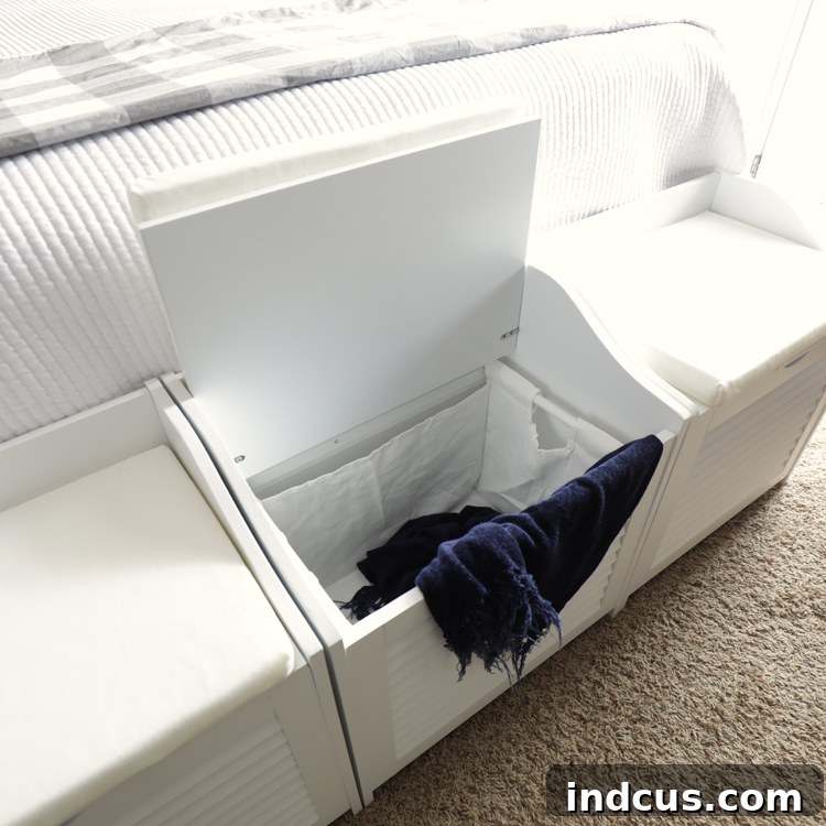Compact Bedroom Seating with Laundry Storage 4 laundry hamper bench