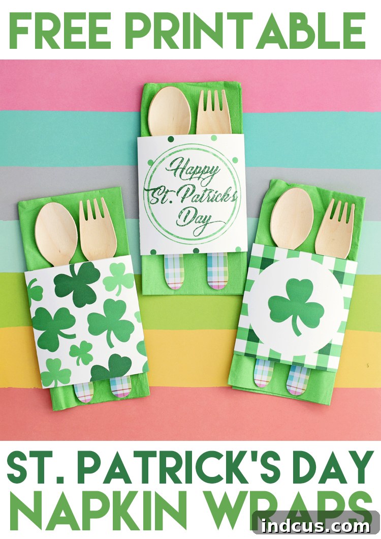 Free Printable St. Patrick's Day Napkin Wraps - Pin for Later