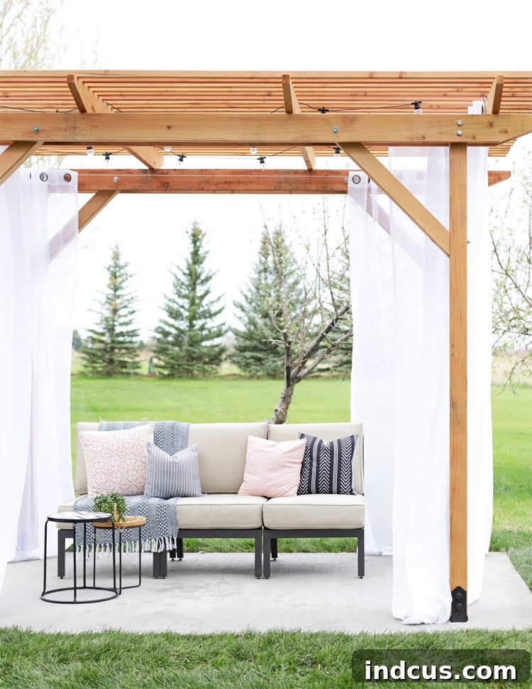 diy redwood pergola complete in backyard