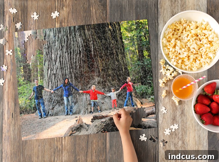 Personalized custom photo puzzle made from a beautiful vacation memory, showcasing a family activity