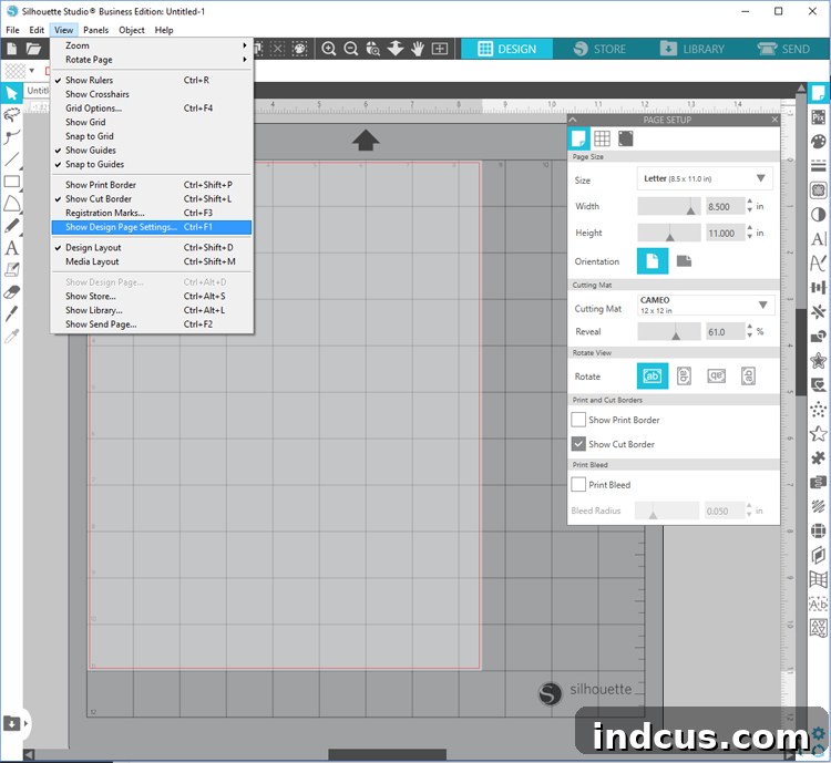 silhouette studio design page settings