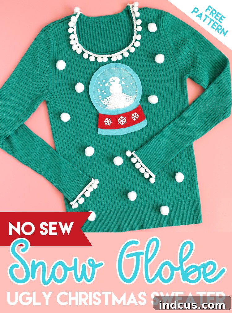 diy ugly christmas sweater with a working snowglobe