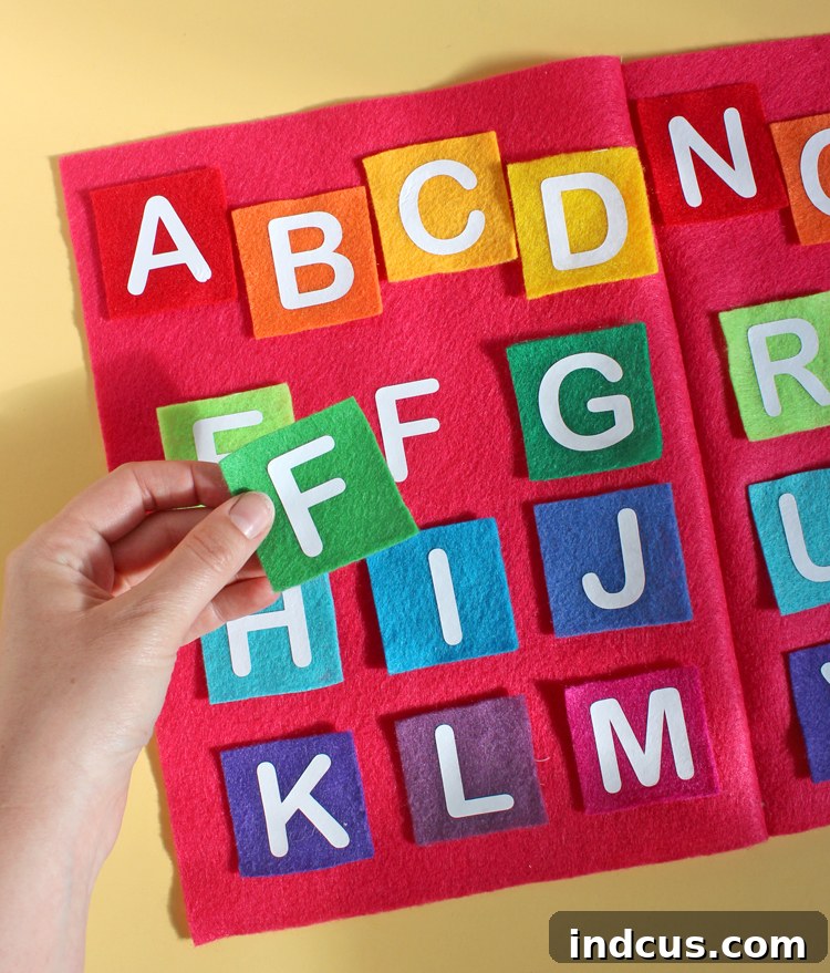 Interactive felt alphabet matching game crafted with heat transfer vinyl for preschoolers