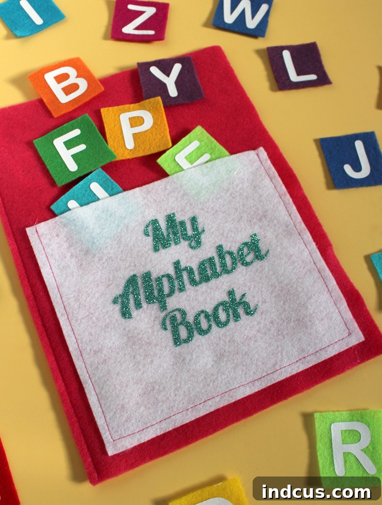 Fully assembled alphabet matching game made from soft felt and detailed iron-on letters
