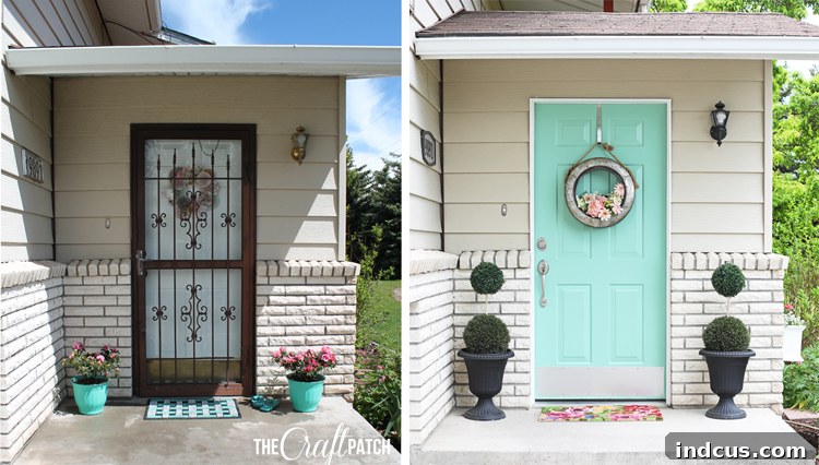 mint green painted front door