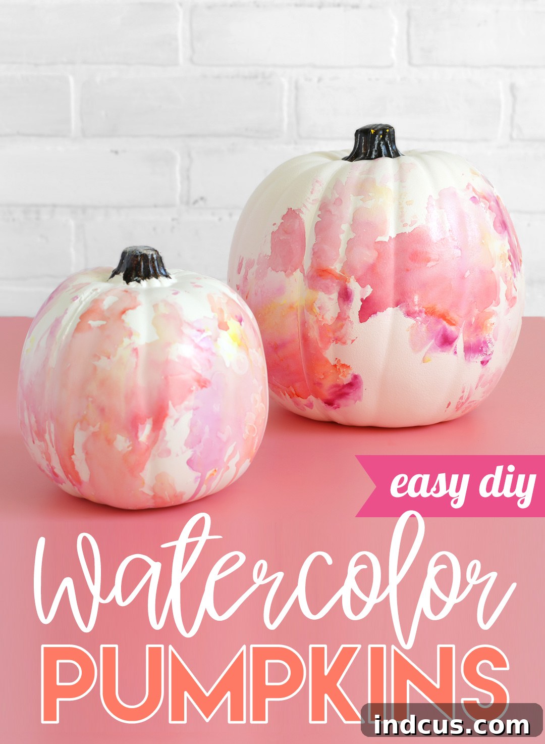 Collection of easy faux watercolor painted pumpkins for fall decoration