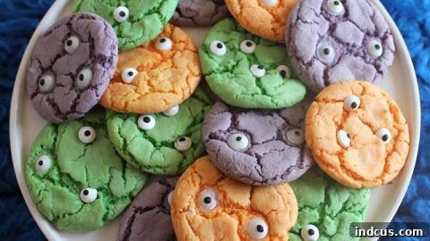 Easy monster cookies with candy eyes and colorful sprinkles.