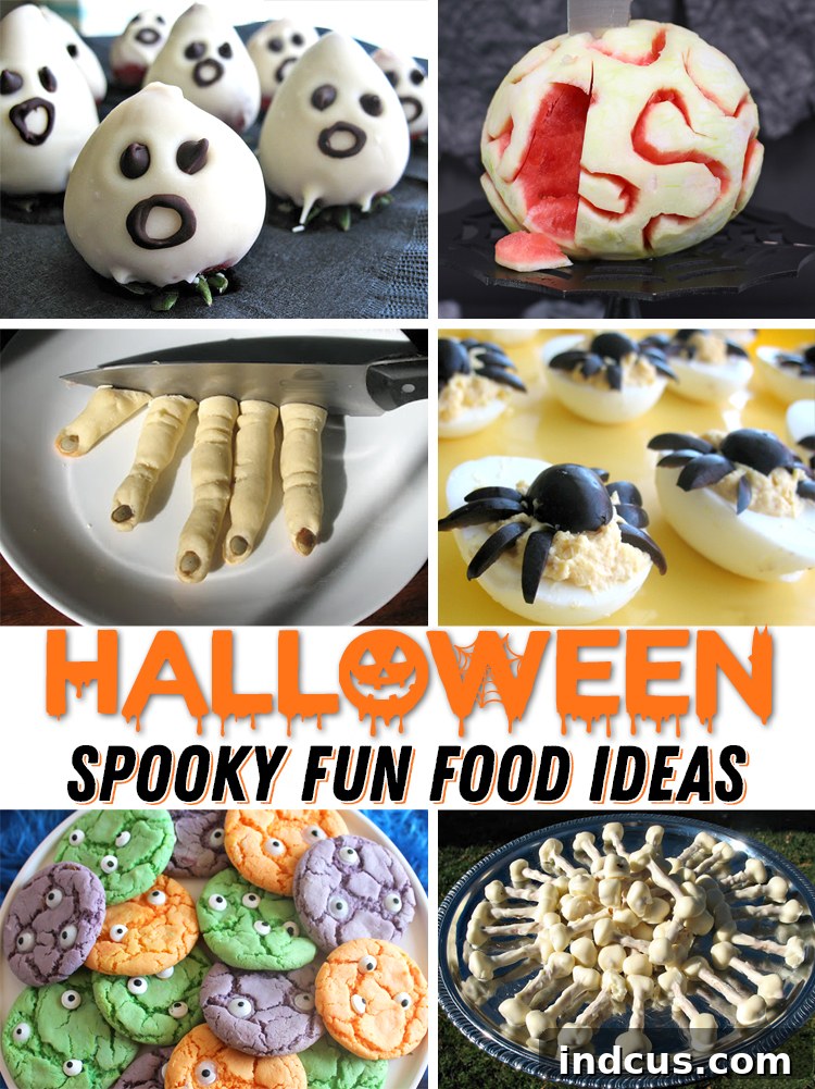 A collection of creative and creepy Halloween food ideas, perfect for a spooky dinner or party.