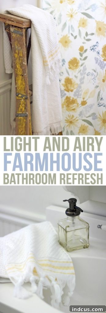 Modern floral farmhouse bathroom decorating ideas. Such a pretty light and bright bathroom update!