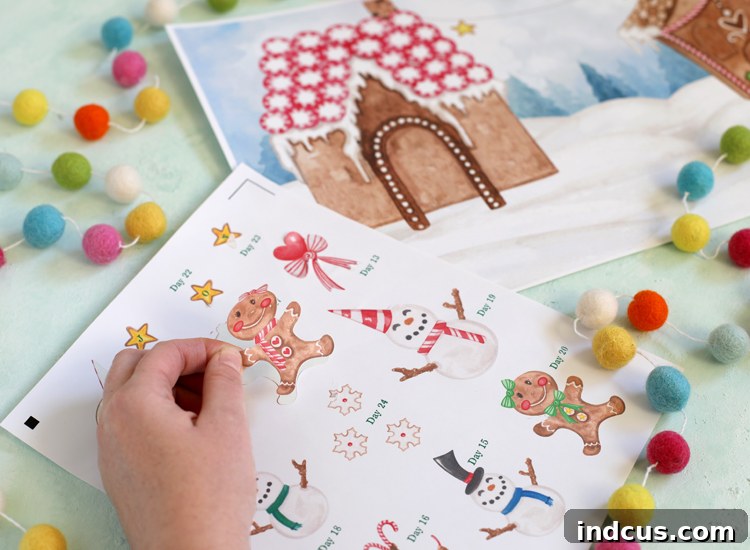 Collection of cut Christmas stickers for the advent calendar project