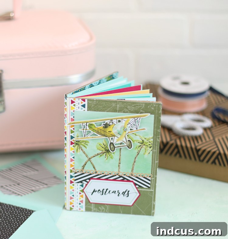 Close-up of an open envelope book, showcasing the various pockets and decorative elements.