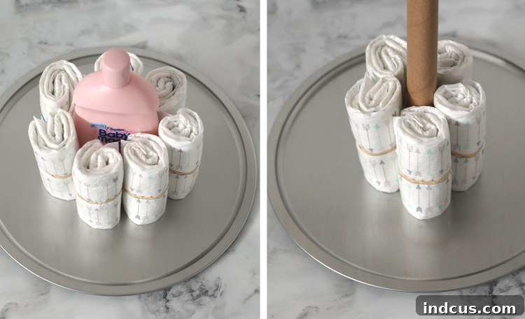 Simple Steps to a Stunning Diaper Cake 6 how to make a diaper cake