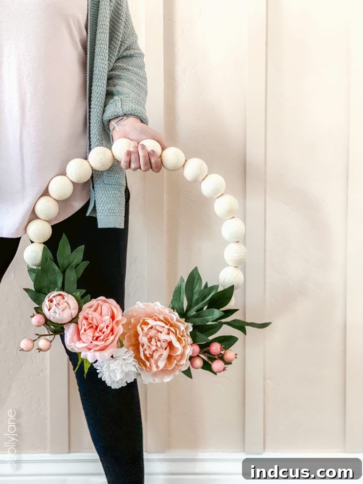 Charming Wood Bead Floral Wreath