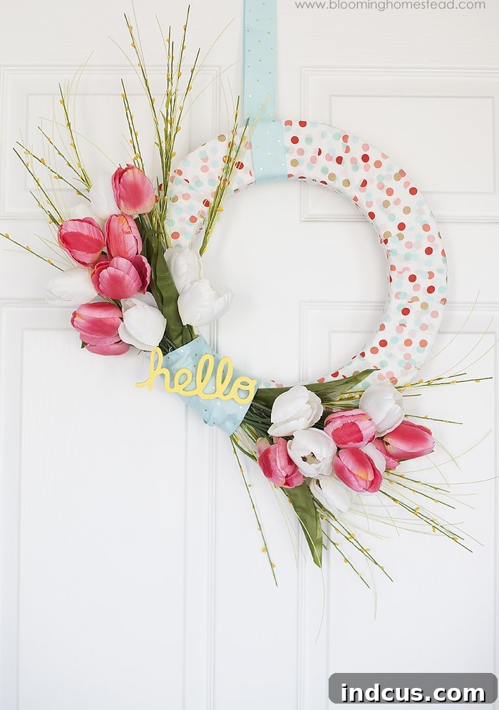 Customizable Tulip and Ribbon Spring Wreath