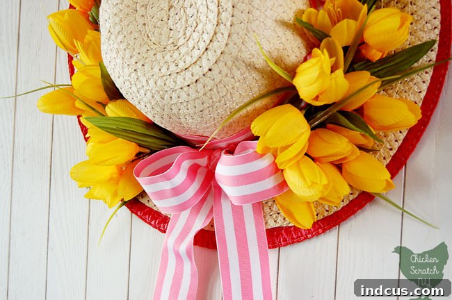 Creative Sun Hat Spring Wreath with tulips