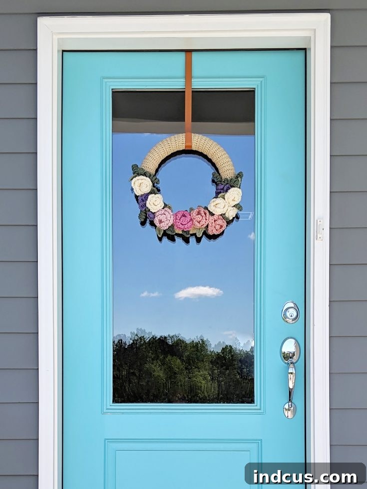 Intricate Crochet Spring Wreath with handmade flowers