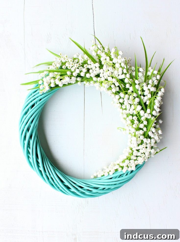 Elegant Lily of the Valley Spring Wreath with asymmetrical design