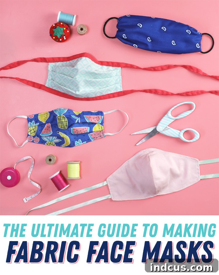 The ultimate guide to making fabric face masks, covering pleated, fitted, no-sew, and child mask patterns with elastic or ties.