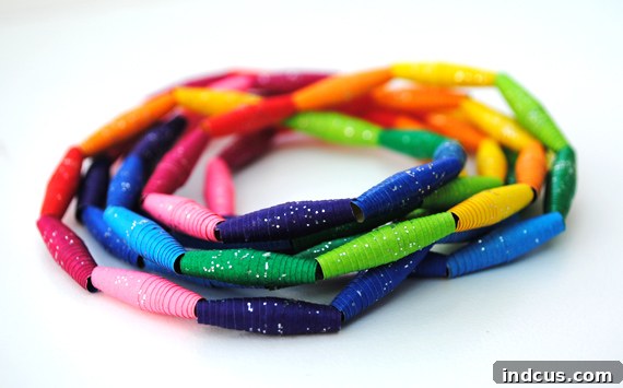 Playful Paper Projects 10 Assorted handmade paper beads in various patterns and colors