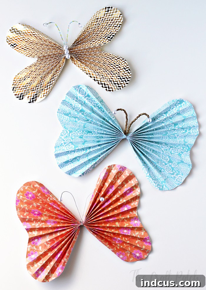 Playful Paper Projects 6 Colorful patterned paper butterflies with beaded antennas