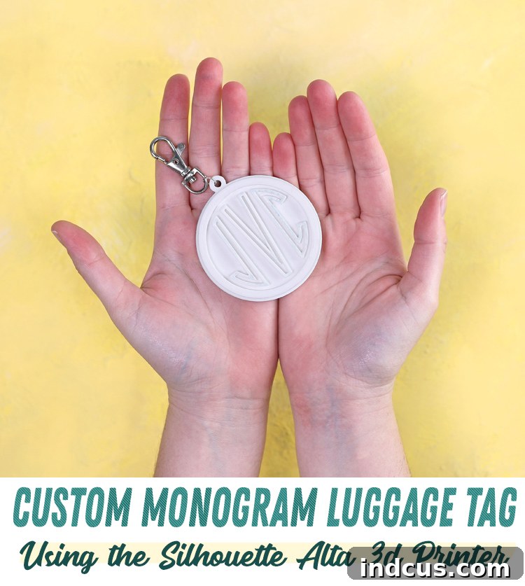 Finished custom monogram 3D printed luggage tag
