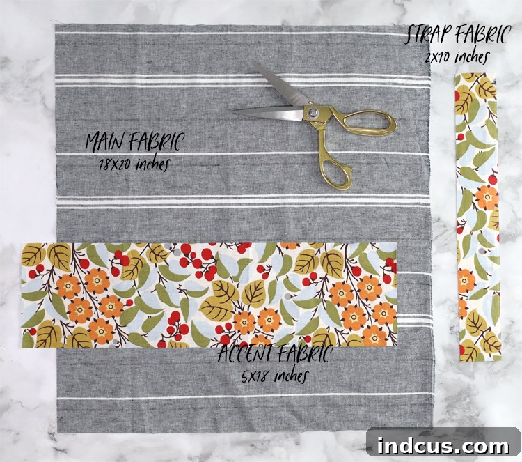 Fabric pieces cut to size for grocery bag dispenser