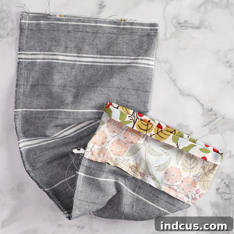 Sewing the elastic casing for the grocery bag holder