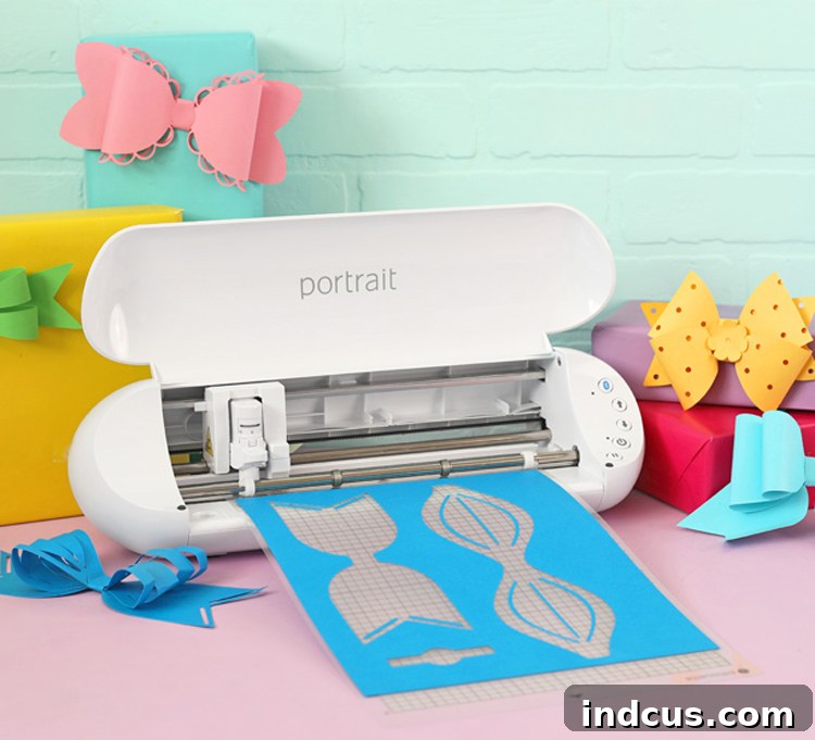 Silhouette Portrait 3 in action, ready to cut 3D paper bows.