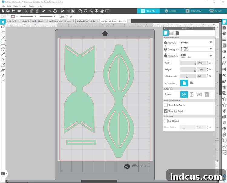 Silhouette Studio interface showing the 3D paper bow design.