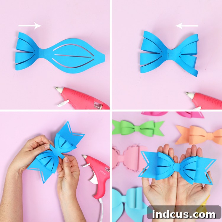 Finished 3D paper bow assembly.