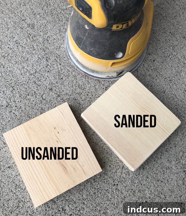 Sanded edges on wood pieces for the reversible craft