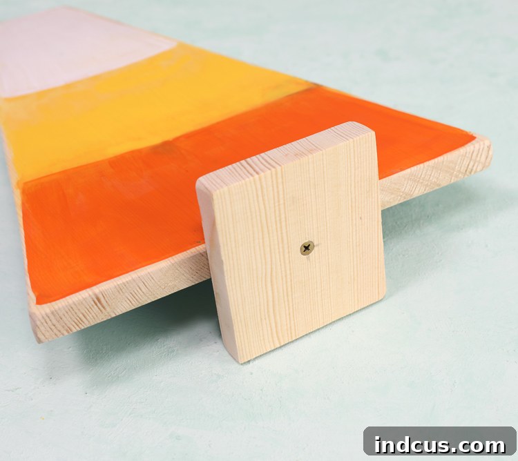 Candy corn Christmas tree wood base attachment with screw